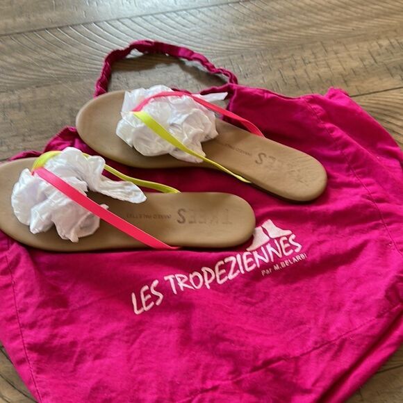 South of France 🇫🇷 Chic! Neon Pink & Yellow Chic Les Tropeziennes Sandals 🩴 - Picture 13 of 17